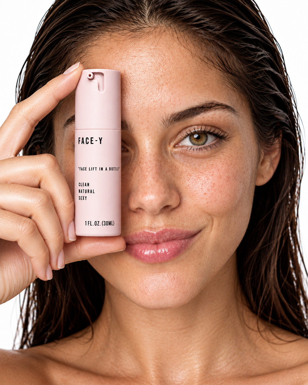 Facelift In A Bottle serum bottles on blush pink